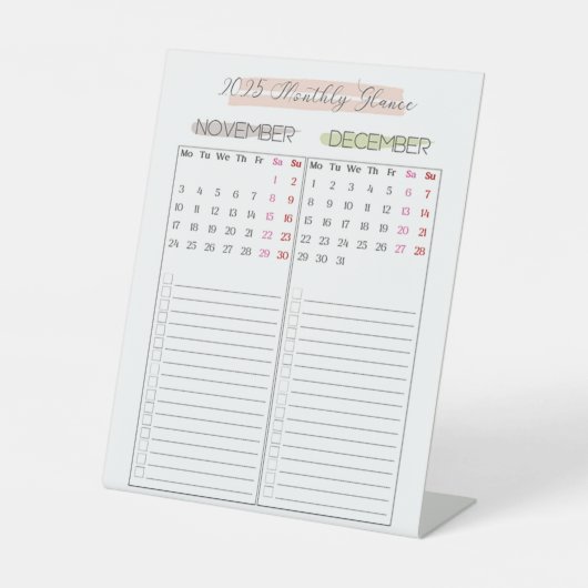 Monatlicher Kalender 2025 Sockelschild (Vorderseite)