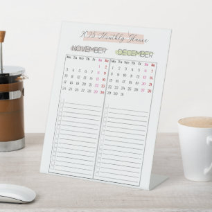 Monatlicher Kalender 2025 Sockelschild