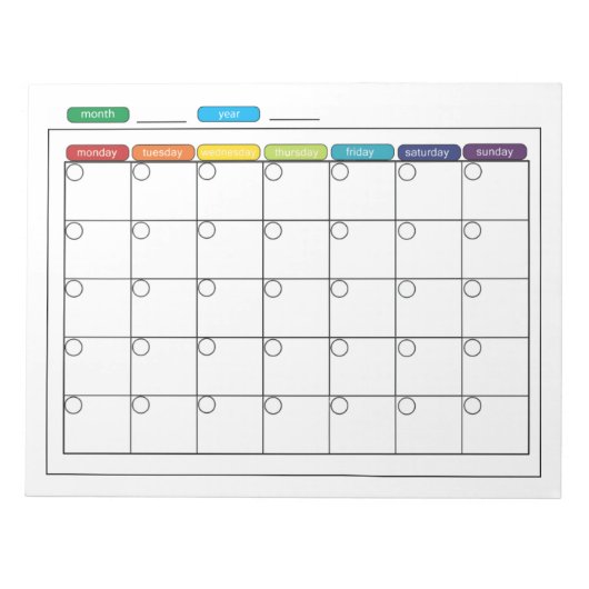 Monatlicher Kalender Notizblock (Vorderseite)