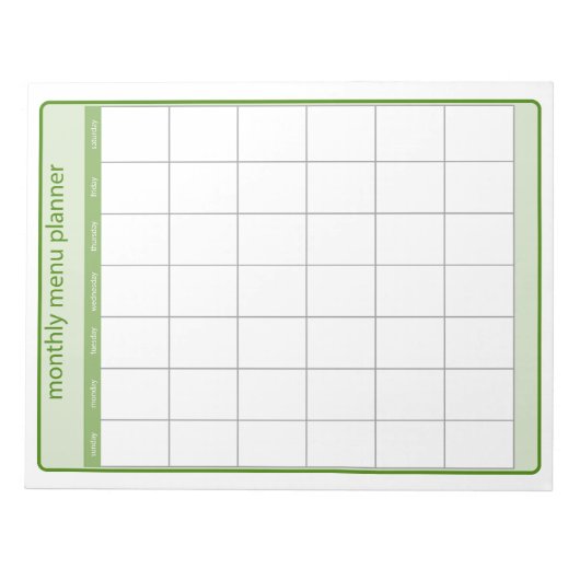 Monatlicher Menüplan Notepad Notizblock (Vorderseite)