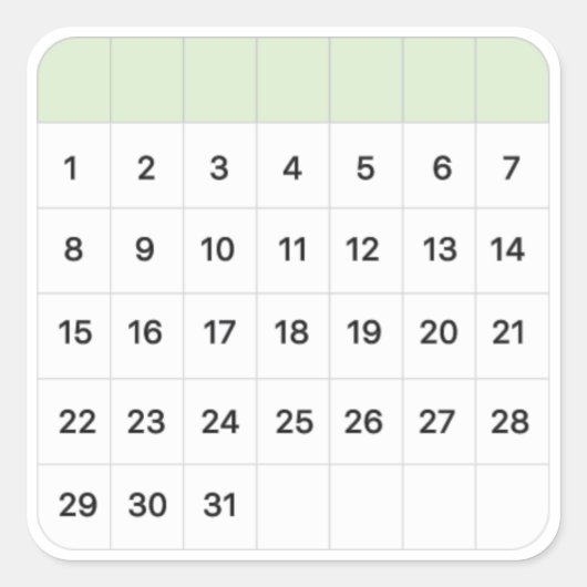 Monatlicher Minuskalender Quadratischer Aufkleber (Vorderseite)