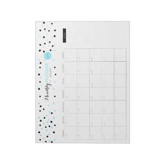 Monatlicher Planer für blaue und schwarze Punkte Notizblock (Rotiert)