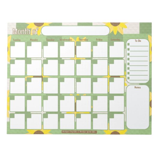Monatlicher Planer | Sonnenblumenmuster Kariert Notizblock (Vorderseite)