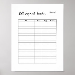 Monatlicher Rechnungszahlungs-Tracker-Log Poster