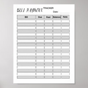 Monatlicher Rechnungszahlungs-Tracker-Log Poster