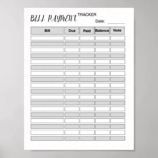 Monatlicher Rechnungszahlungs-Tracker-Log Poster (Vorne)
