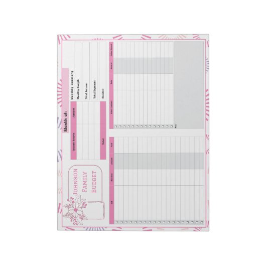Monatliches Budget und Bill Tracker Notizblock (Rotiert)