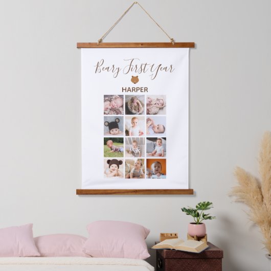 Monatliches Foto Baby erstes Jahr Wandteppich Mit Holzrahmen (Schlafzimmer)