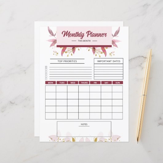 Monatliches Muster für die Druckvorlage (Vorderseite/Rückseite Beispiel)