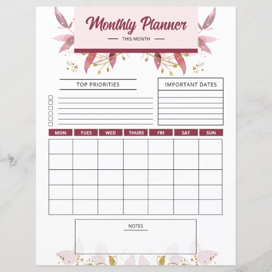 Monatliches Muster für die Druckvorlage (Vorderseite)