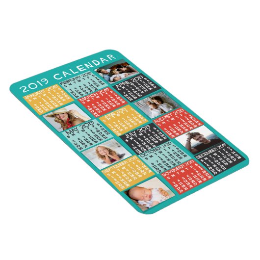 Monatskalender 2019 Modernes FotoCollage Magnet (Rechte Seite)