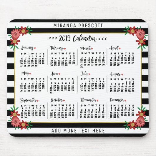 Monatskalender 2019 | Preppy Floral Stripes Mousepad (Vorne)