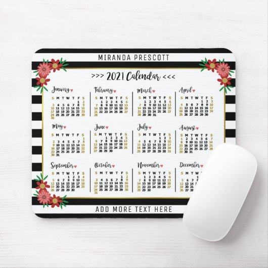 Monatskalender 2021 | Preppy Floral Stripes Mousepad (Mit Mouse)