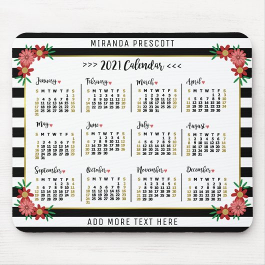 Monatskalender 2021 | Preppy Floral Stripes Mousepad (Vorne)