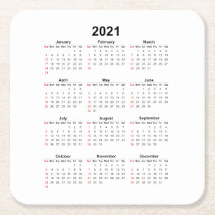 Monatskalender 2021 rechteckiger pappuntersetzer