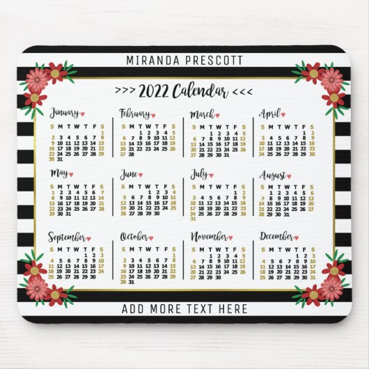 Monatskalender 2022 | Preppy Floral Stripes Mousepad (Vorne)