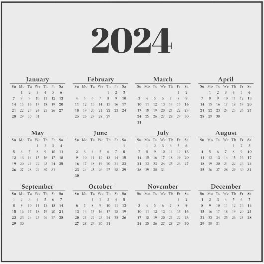 Monatskalender 2024 | Hintergrund Aufkleber (Vorderseite)