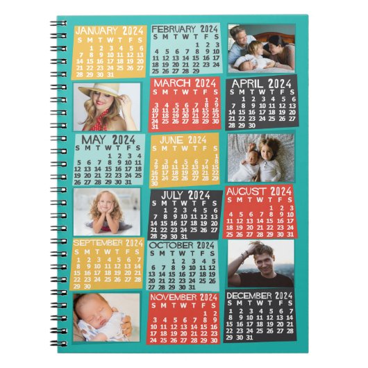 Monatskalender 2024 Modernes 6 Fotomaterial Notizblock (Vorderseite)
