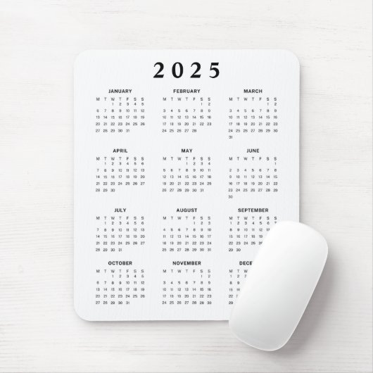 Monatskalender 2025 mousepad (Mit Mouse)