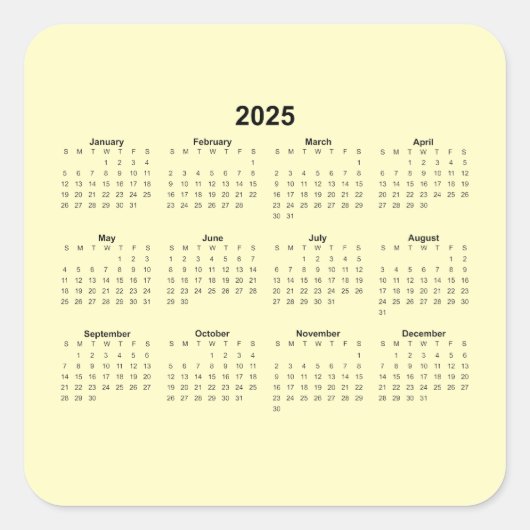 Monatskalender 2025 quadratischer aufkleber (Vorderseite)