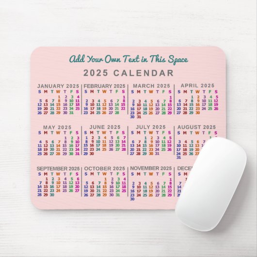 Monatskalender 2025 Rosa Personalisiert Mousepad (Mit Mouse)