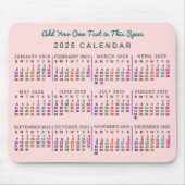 Monatskalender 2025 Rosa Personalisiert Mousepad (Vorne)