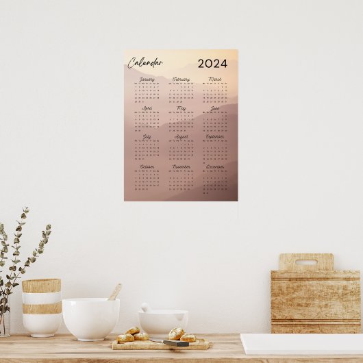 Monatskalender der Sonnenuntergänge 2024 Poster (Küche)