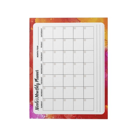 Monatskalender Editor für rosa und orangefarbene M Notizblock (Rotiert)