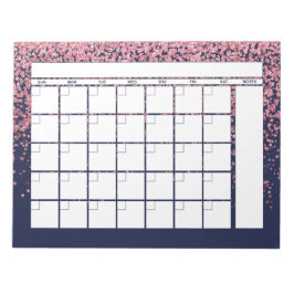Monatskalender Navy Blue Blush Pink Glitzer Notizblock