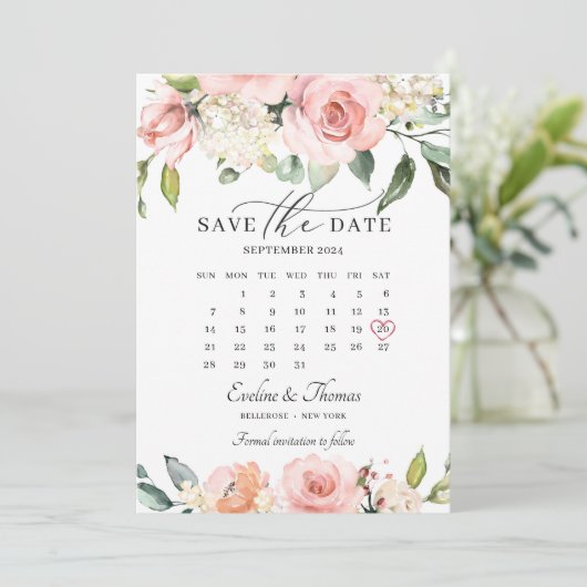 Monatskalender Rosa Blütenrosa Save The Date (Stehend Vorderseite)