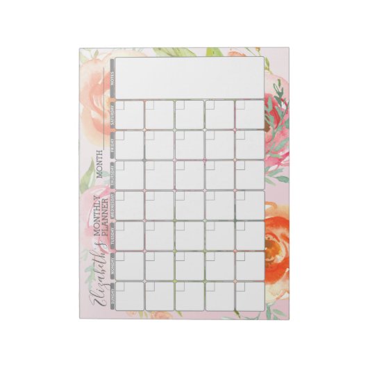 Monatsplaner für das farbige Blumenmuster Notizblock (Rotiert)
