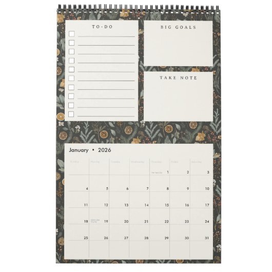 Monatsplaner für das Moody Botanische Muster Kalender (Jan 2026)