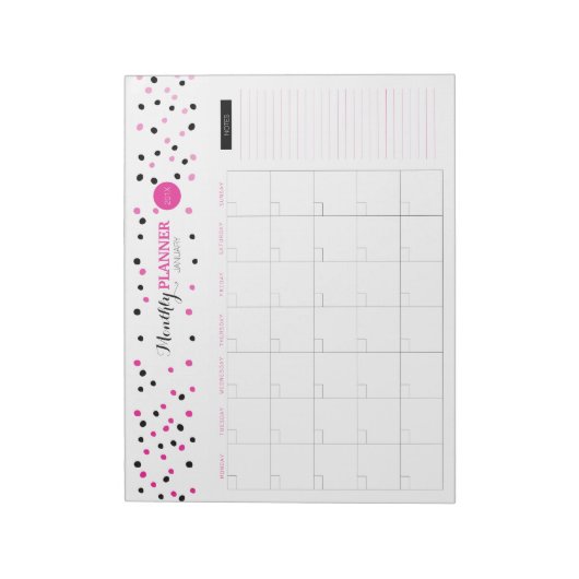 Monatsplaner für rosa und schwarze Punkte Notizblock (Rotiert)