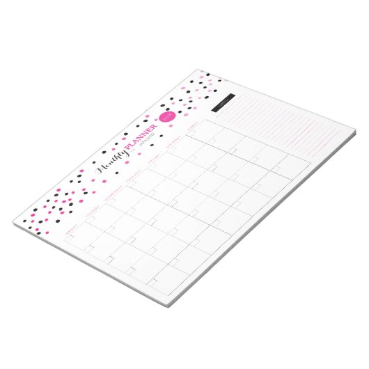 Monatsplaner für rosa und schwarze Punkte Notizblock (angewinkelt)