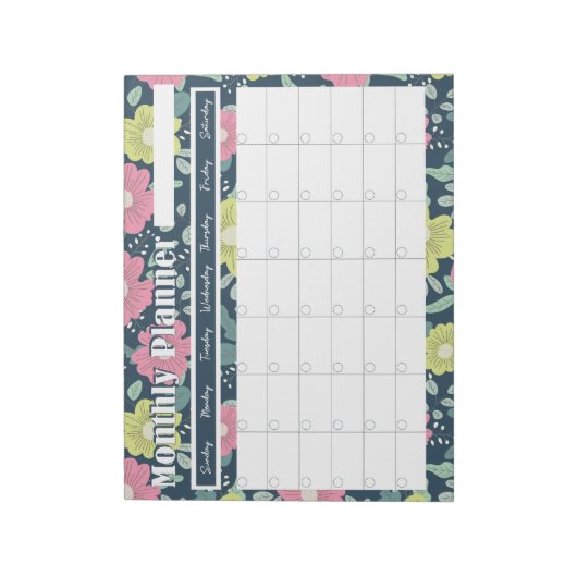 Monatsplaner Notepad mit Blume Hintergrund Notizblock (Rotiert)