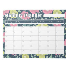 Monatsplaner Notepad mit Blume Hintergrund Notizblock