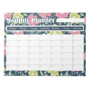 Monatsplaner Notepad mit Blume Hintergrund Notizblock