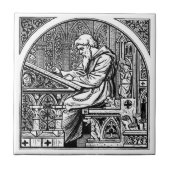 Mönch am mittelalterlichen Schreibtisch Fliese (Vorderseite)