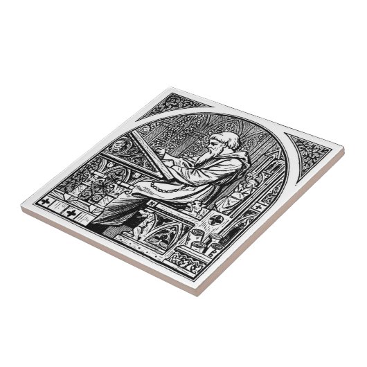 Mönch am mittelalterlichen Schreibtisch Fliese (Seite)