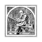 Mönch am mittelalterlichen Schreibtisch Gummistempel (Prägung)
