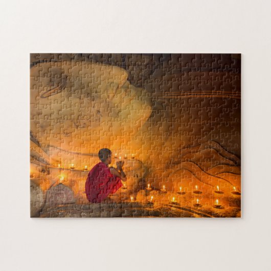 Mönch-Gebet durch einen Buddha Puzzle (Horizontal)