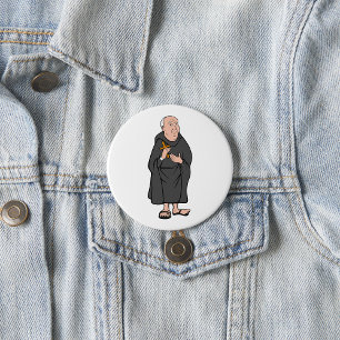 Mönch hält Kreuz in Robe mittelalterlich religiös Button
