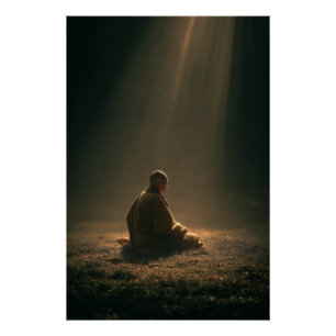 Mönch meditiert im goldenen Morgenlicht Poster
