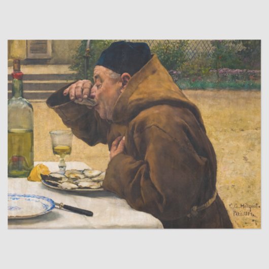 Mönch mit Austern, 1884 von Carl Gustaf Hellqvist Seidenpapier (Vorderseite)