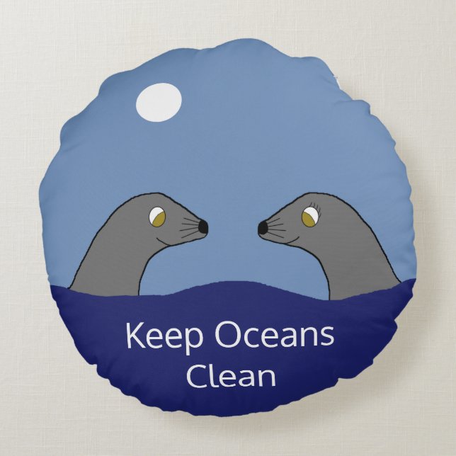 Mönch-Siegel Verabredet Rundes Kissen (Rückseite)