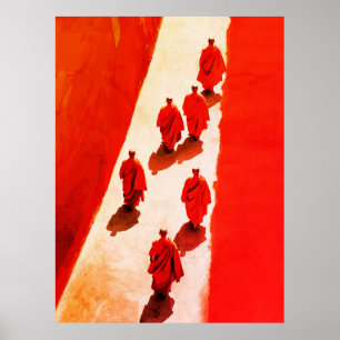 Mönche im roten Gewand auf spiritueller Reise Poster
