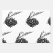 Monchrom Winter Christmas Tree Branch Cones Geschenkpapier Set (Vorderseite)