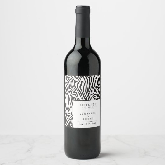 Monchrome Hochzeit im modernen Muster Weinetikett (Vorderseite)