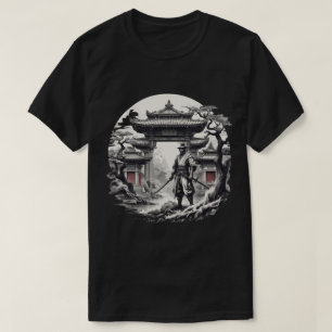 Monchrome Samurai Warrior Illustration T-Shirt