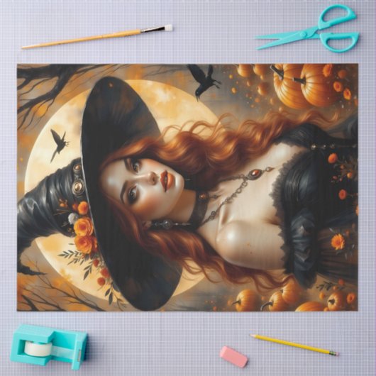 Mönchshexe ernten mit Pumpkins und Rose im Herbst Seidenpapier (Basteln)